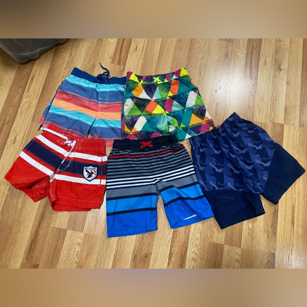 4-5T Boys swimming shorts - Red, Blue, Green